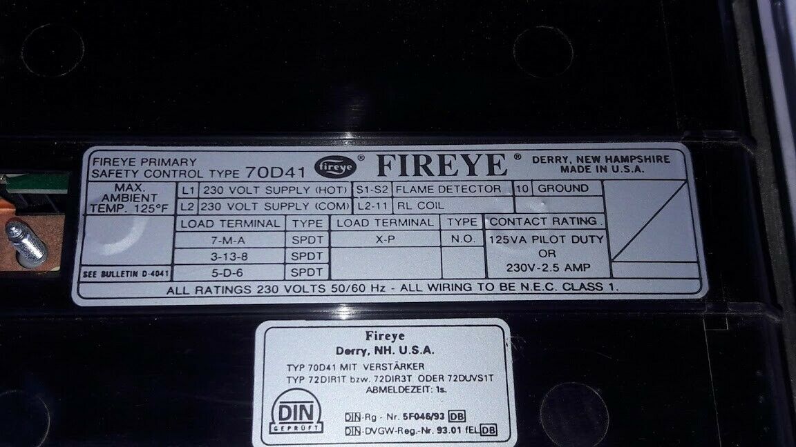 New Fireye Primary Safety Control Type 70D41 Ser D Solid State Burner ...