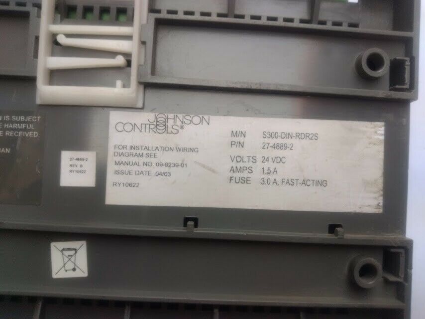 Johnson Controls S300-DIN-RDR2S 27-4889-2 Rev B Cardkey RDR2S-1 Door ...