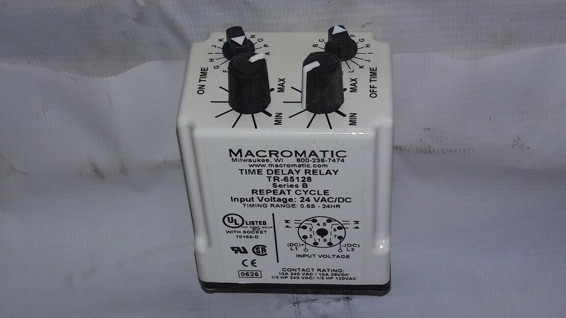 New Macromatic TR65128 Series B Time Delay Relay Repeat Cycle 24Vac/Dc