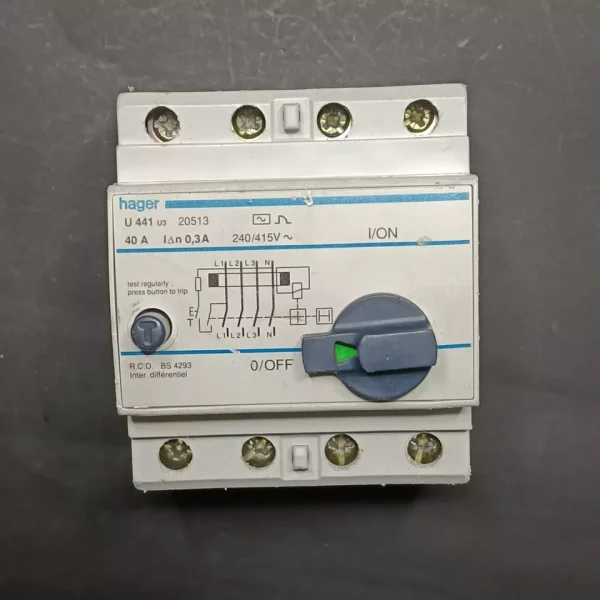 Hager BS 4293 RCD Circuit Breaker / Safety Switches U441 20513 40A 30mA ...